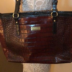 Brahmin croc leather tote handbag Burgundy